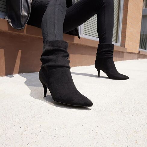 CosyFever Sexy Slouch Ankle Boots for Women with Fashion Mid Stiletto Heels Pointed Toe Bootie in Kuwait