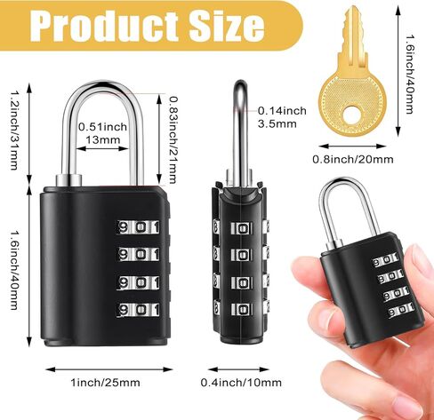 10 Pcs Combination Padlock, 4 Digit Combination Lock with Keys, Locker Resettable Security Lock Outdoor Waterproof Gate Lock for School Sports Gym Locker Employee Fence Case Toolbox Hasp Storage in Kuwait