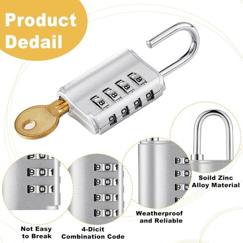 10 Pcs Combination Padlock, 4 Digit Combination Lock with Keys, Locker Resettable Security Lock Outdoor Waterproof Gate Lock for School Sports Gym Locker Employee Fence Case Toolbox Hasp Storage in Kuwait