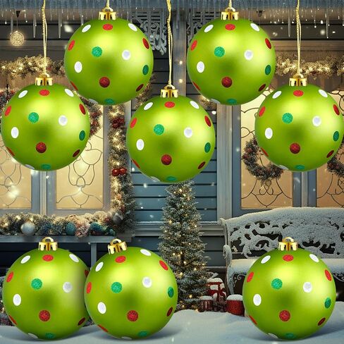 8 Pack Large Christmas Ball Ornaments 6 Inch Jumbo Glitter Hanging Ball Red/Green/White Candy Plastic Giant Oversizded Christmas Ornament for Indoor Outdoor Party Xmas Tree Decor(Vivid Style) in Saudi Arabia