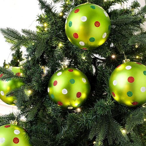 8 Pack Large Christmas Ball Ornaments 6 Inch Jumbo Glitter Hanging Ball Red/Green/White Candy Plastic Giant Oversizded Christmas Ornament for Indoor Outdoor Party Xmas Tree Decor(Vivid Style) in Saudi Arabia