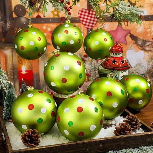 8 Pack Large Christmas Ball Ornaments 6 Inch Jumbo Glitter Hanging Ball Red/Green/White Candy Plastic Giant Oversizded Christmas Ornament for Indoor Outdoor Party Xmas Tree Decor(Vivid Style) in Saudi Arabia