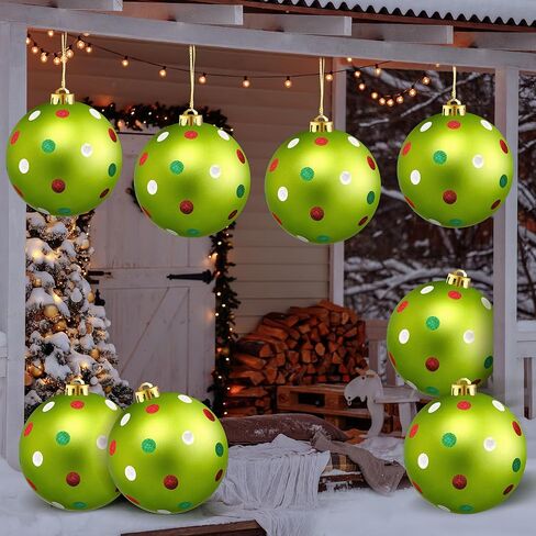 8 Pack Large Christmas Ball Ornaments 6 Inch Jumbo Glitter Hanging Ball Red/Green/White Candy Plastic Giant Oversizded Christmas Ornament for Indoor Outdoor Party Xmas Tree Decor(Vivid Style) in Saudi Arabia