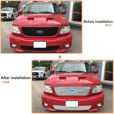 Front Chrome Main Upper Lower Bumper Billet Grille Compatible with 1999 2000 2001 2002 2003 Ford F150 Lightning Grill Insert Solid Aluminum with Logo Show in Saudi Arabia