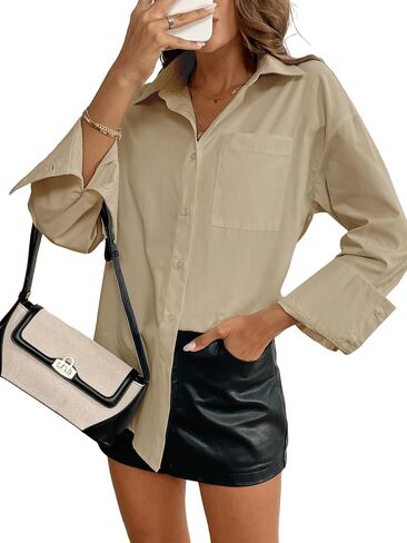 Women's Collar Button Down Long Sleeve Work Blouse Top in Saudi Arabia