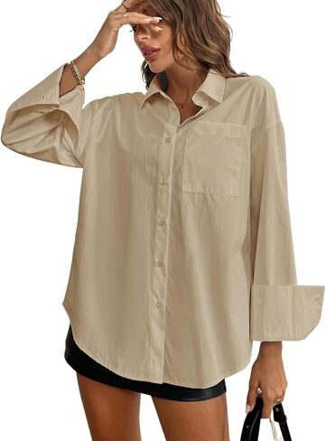 Women's Collar Button Down Long Sleeve Work Blouse Top in Saudi Arabia