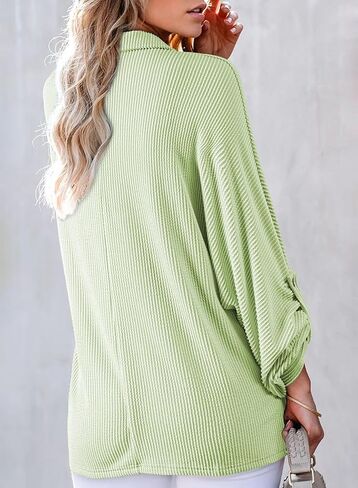 Astylish Women's Casual Blouses Button Down Business Batwing Tops Long Sleeve V Neck Ribbed Shirts 2025 Fall Outfit in Saudi Arabia