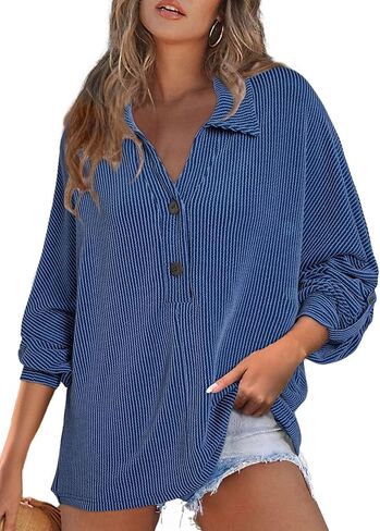 Astylish Women's Casual Blouses Button Down Business Batwing Tops Long Sleeve V Neck Ribbed Shirts 2025 Fall Outfit in Saudi Arabia