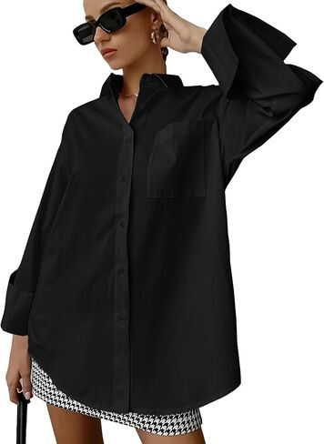 Women's Collar Button Down Long Sleeve Work Blouse Top in Saudi Arabia