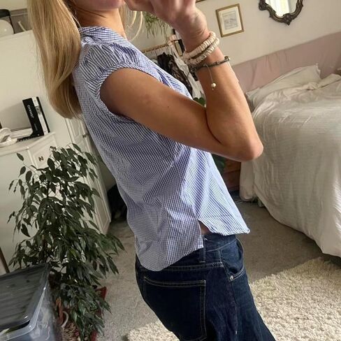 Women Short Sleeve Button Down Shirt Y2K Plaid V Neck Slim Fit Cropped Blouse Vintage Coquette Going Out Tops in Saudi Arabia