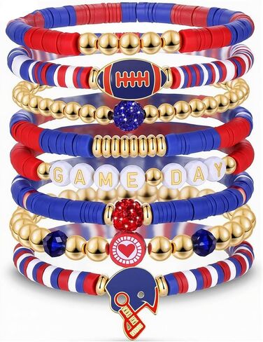 Football Bracelets for Women Football Game Day Bracelets Layered Stacking Bead Stretch Rugby Bracelet Rugby Helmet Mom Bracelet Sporter Jewelry for Women in Saudi Arabia
