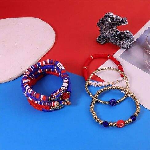 Football Bracelets for Women Football Game Day Bracelets Layered Stacking Bead Stretch Rugby Bracelet Rugby Helmet Mom Bracelet Sporter Jewelry for Women in Saudi Arabia