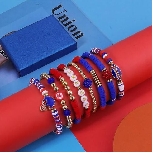 Football Bracelets for Women Football Game Day Bracelets Layered Stacking Bead Stretch Rugby Bracelet Rugby Helmet Mom Bracelet Sporter Jewelry for Women in Saudi Arabia