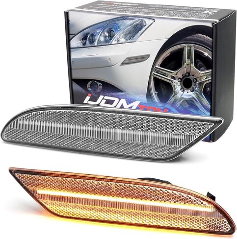 iJDMTOY عدسة شفافة/بيضاء، مجموعة مصابيح LED كاملة بشريط أمامي متوافق مع 2007-2009 Mercedes W221 Pre-LC S320 S350 S400 S500 S550 S600 (ليست لـ AMG)، استبدل العدسات الكهرمانية OEM in Kuwait