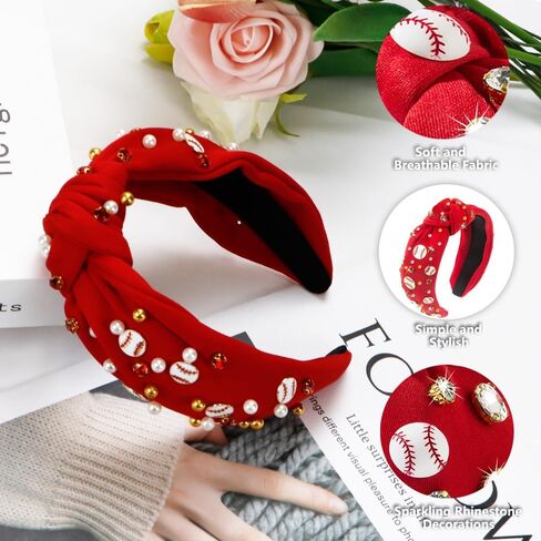 Baseball Headbands for Women, Crystal Wide Knotted Baseball Headband, Baseball Hair Accessories for Game Day, Sports Fan Gifts in Saudi Arabia