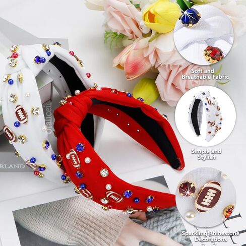 عصابات رأس البيسبول للنساء، عصابة رأس بيسبول ذات عقدة واسعة من الكريستال، إكسسوارات شعر البيسبول ليوم اللعبة، هدايا لمحبي الرياضة in Kuwait