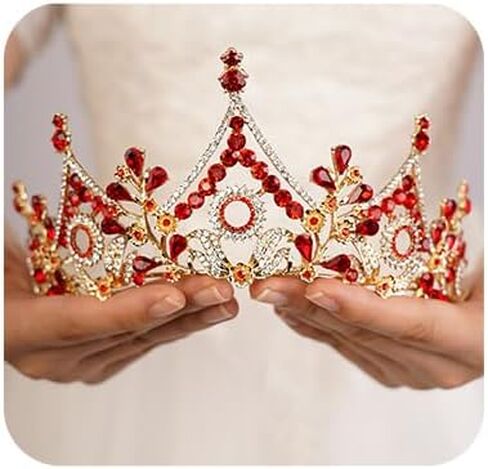 Wekicici Baroque Queen Crown Orange Crystal Tiara Rhinestone Princess Wedding Headband for Women Birthday Pageant Party(Orange) in Saudi Arabia