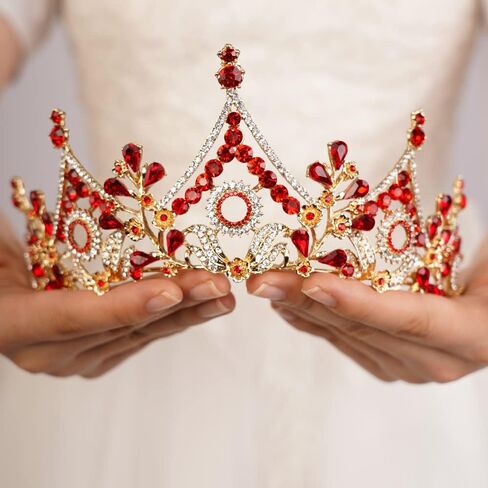 Wekicici Baroque Queen Crown Orange Crystal Tiara Rhinestone Princess Wedding Headband for Women Birthday Pageant Party(Orange) in Saudi Arabia
