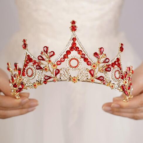 Wekicici Baroque Queen Crown Orange Crystal Tiara Rhinestone Princess Wedding Headband for Women Birthday Pageant Party(Orange) in Saudi Arabia
