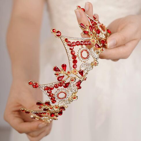 Wekicici Baroque Queen Crown Orange Crystal Tiara Rhinestone Princess Wedding Headband for Women Birthday Pageant Party(Orange) in Saudi Arabia