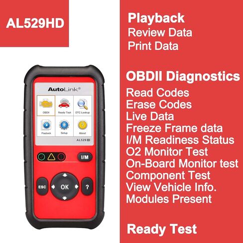 ماسح ضوئي Autel AutoLink AL529HD عالي التحمل OBD2، قارئ الرمز، استرداد رمز VIN، اختبار شاشة OBDII، مراجعة قراءة البيانات ومسحها وعرض البيانات الحية وتجميد إطار البيانات لايت من MS909 MS919 MS Ultra in Saudi Arabia