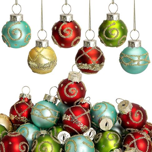 Watayo 24 Pcs Christmas Candy Balls Glass Ornaments- Mini Glass Candy Balls Hanging Ornament- Sweet Red White Candy Balls Ornaments for Christmas Tree Holiday Party Decoration in Kuwait