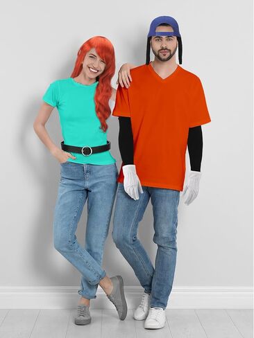6 Pcs Halloween Dog Couple Costume Accessories Set with Red Long Wig Dog Headband Hat Sleeves Gloves Belt for Halloween Cosplay Costume Party in Saudi Arabia