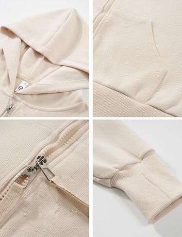 Flygo Women's Cropped Zip Up Hoodie Long Sleeve Drop Shoulder Sweatshirts Casual Ribbed Hem Workout Top Jacket with Pockets in Saudi Arabia