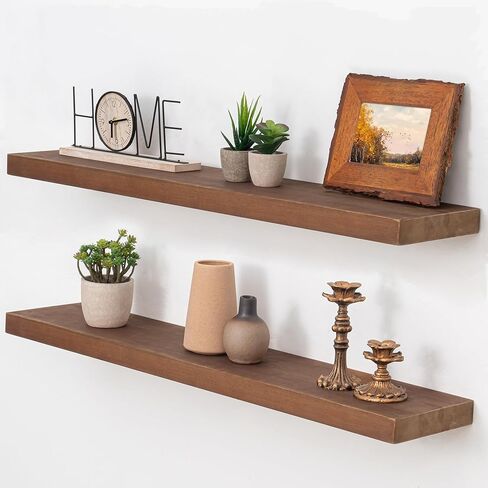 Axeman Natural Wood Floating Shelves for Wall Mounted 36 Inch Rustic Farmhouse Wall Shelves for Bathroom Bedroom Kitchen Living Room Decor Distressed Wooden Shelf|Set of 2, Weathered Walnut in Kuwait