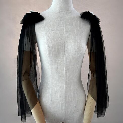 azaleas 1Pair Cute Bow Tulle Double Shoulder Shawl Removable Wedding Dress Shoulders Accessories Bridal Shoulder Cover(VG34) in Kuwait