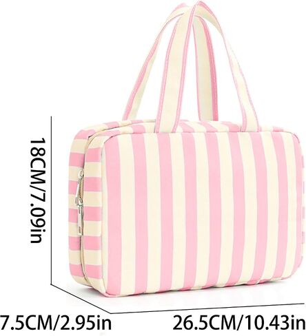 Toiletry Bag for Women Travel Water-resistant Cosmetic Bag Fashion Stripes Makeup Bag with Hanging Hook Preppy for Store Toiletries Cosmetic Accessories Large Capacity Pink in Saudi Arabia