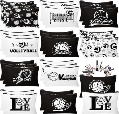 30Pcs Volleyball Makeup Bag Volleyball Gifts for Women Canvas Cosmetic Bags with Zipper Travel Toiletry Pouch Accessories for Players Team Gifts Lover Fan in Saudi Arabia
