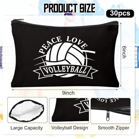 30Pcs Volleyball Makeup Bag Volleyball Gifts for Women Canvas Cosmetic Bags with Zipper Travel Toiletry Pouch Accessories for Players Team Gifts Lover Fan in Saudi Arabia