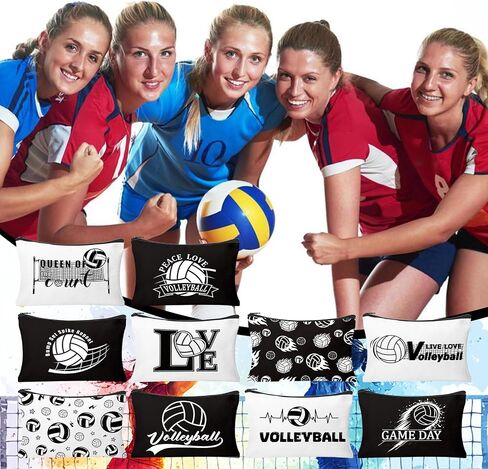 30Pcs Volleyball Makeup Bag Volleyball Gifts for Women Canvas Cosmetic Bags with Zipper Travel Toiletry Pouch Accessories for Players Team Gifts Lover Fan in Saudi Arabia