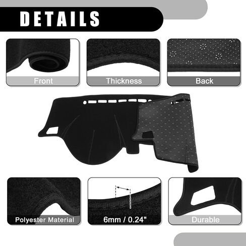 Dash Cover - Car Center Console Non-Slip Dash Board Mat - for Kia Forte 2009-2016 - Polyester Black - 1Pc in Saudi Arabia