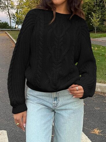 Cicy Bell Womens Oversized Cable Knit Sweaters Crew Neck Long Sleeve Fall Chunky Pullover Casual Loose Fit Sweater Tops in Saudi Arabia