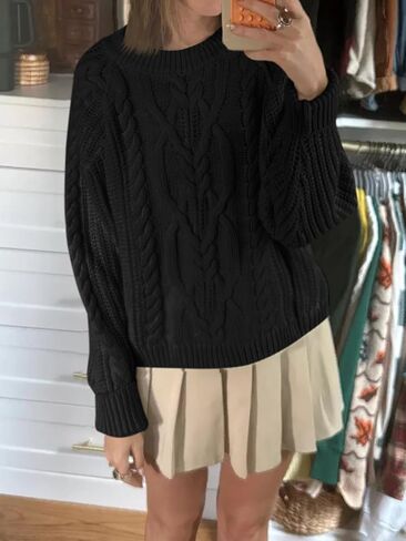 Cicy Bell Womens Oversized Cable Knit Sweaters Crew Neck Long Sleeve Fall Chunky Pullover Casual Loose Fit Sweater Tops in Saudi Arabia