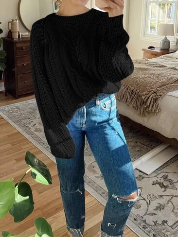 Cicy Bell Womens Oversized Cable Knit Sweaters Crew Neck Long Sleeve Fall Chunky Pullover Casual Loose Fit Sweater Tops in Saudi Arabia