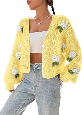 GORGLITTER Women's Floral Button Up Cropped Cardigan Fall Sweaters Long Sleeve Open Front Knit Tops Trendy 2025 in Saudi Arabia