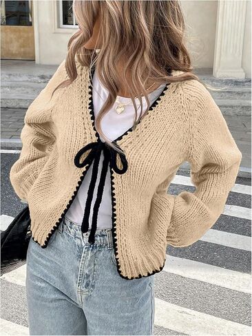SHENHE Women's Tie Front Cardigan Sweater Chunky Knit Loose Fit V Neck Fall Cardigan Outerwear in Saudi Arabia
