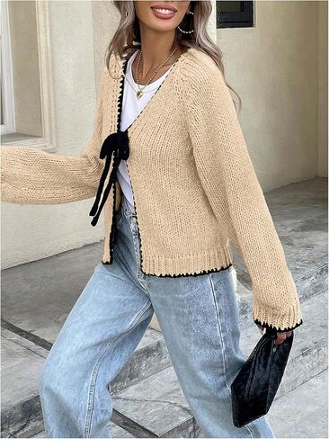 SHENHE Women's Tie Front Cardigan Sweater Chunky Knit Loose Fit V Neck Fall Cardigan Outerwear in Saudi Arabia