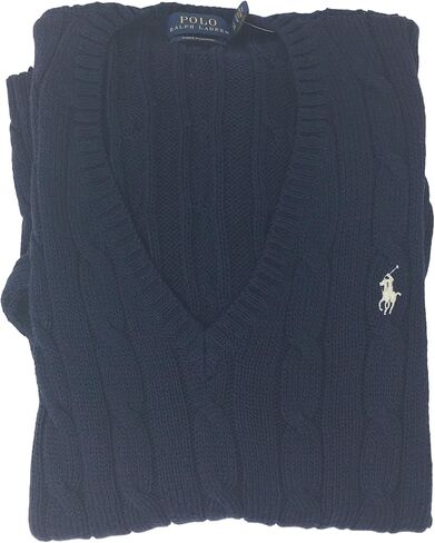 سترة نسائية من Polo Ralph Lauren برقبة على شكل حرف V وحاشية مقسمة (صغير، أزرق داكن) in Saudi Arabia