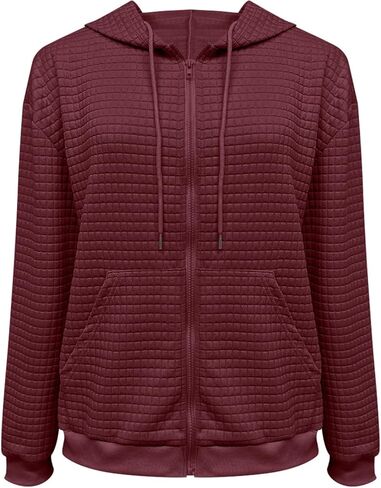 Womens Waffle Knit Zip Up Hoodies 2025 Fall Casual Loose Fit Sweatshirts Lightweight Track Jackets with Pockets in Saudi Arabia