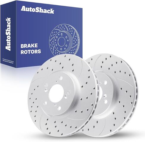 AutoShack Front Drilled & Slotted Brake Rotors | Replacement For 2006-2014 Honda Ridgeline 3.5L V6 AWD | Silver Matte Finish | 2-PC Set | TurboGuard in Saudi Arabia