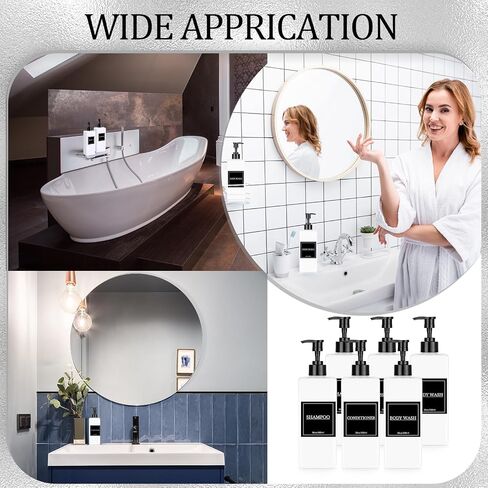 Tanlade 6 Pcs Shampoo and Conditioner Dispenser Bottles 16oz Modern Shower Soap Bottles with Pump, Labels and Marker Pen Easy to Refill Body Wash Dispensers for Home Bathroom Decoration (Black) in Saudi Arabia