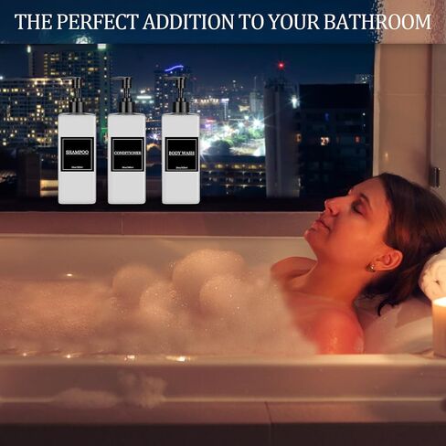 Tanlade 6 Pcs Shampoo and Conditioner Dispenser Bottles 16oz Modern Shower Soap Bottles with Pump, Labels and Marker Pen Easy to Refill Body Wash Dispensers for Home Bathroom Decoration (Black) in Saudi Arabia