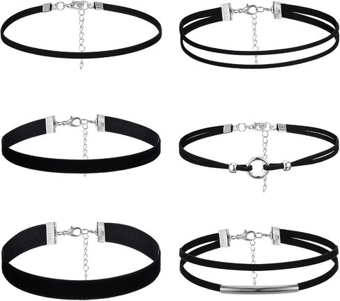6 PCS Black Choker Necklace for Women Classic 90s Choker Necklace Layered Adjustable Gothic Chokers Black Velvet Chokers Set for Women Party Cosplay Christmas Birthday Jewelry Gifts (6 Style) in Saudi Arabia
