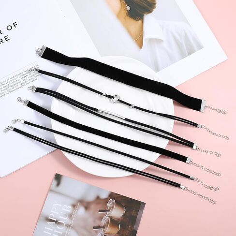6 PCS Black Choker Necklace for Women Classic 90s Choker Necklace Layered Adjustable Gothic Chokers Black Velvet Chokers Set for Women Party Cosplay Christmas Birthday Jewelry Gifts (6 Style) in Saudi Arabia