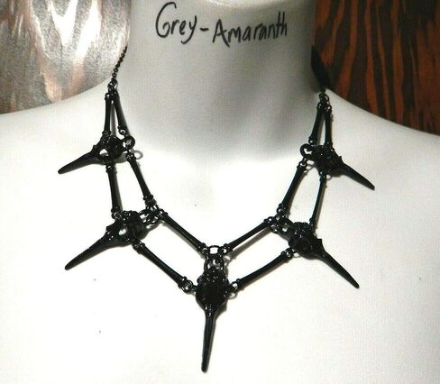 Black Metal Bird Skulls & Bones Festoon Choker Necklace Crow Raven Gothic Occult… in Saudi Arabia