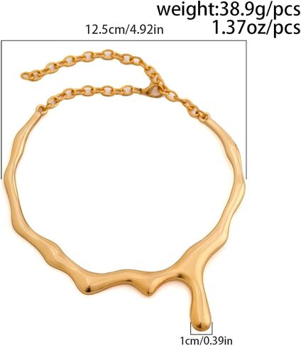 Doubnine Modern Wavy Choker Necklace, Silver/Gold-Tone, Elegant Design Choker Style Contemporary Fashion Jewelry for Women in Saudi Arabia